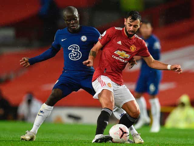Manchester United midfielder Bruno Fernandes and Chelsea midfielder Ngolo Kante