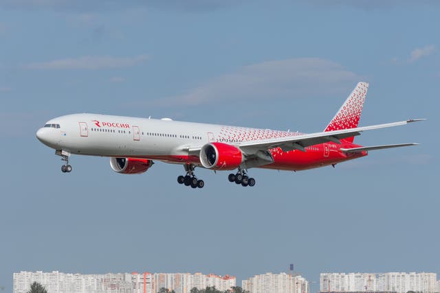 A file photo of a Boeing 777-300, operated by Rossiya Airlines, approaching Pulkovo Airport in Saint-Petersburg in 2019