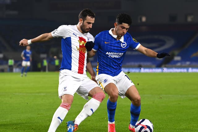 <p>Steven Alzate in action for Brighton against Crystal Palace</p>
