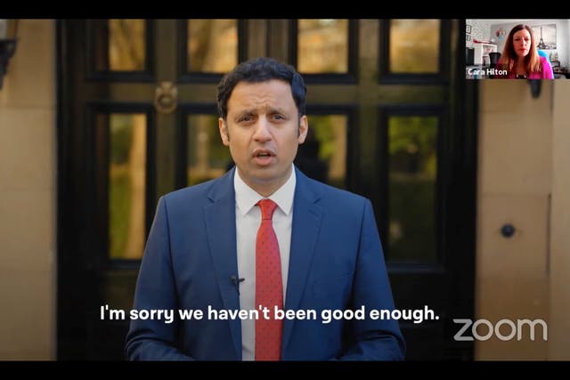 <p>Anas Sarwar accepting victory,  via video message, in the Scottish Labour leadership poll on Saturday</p>