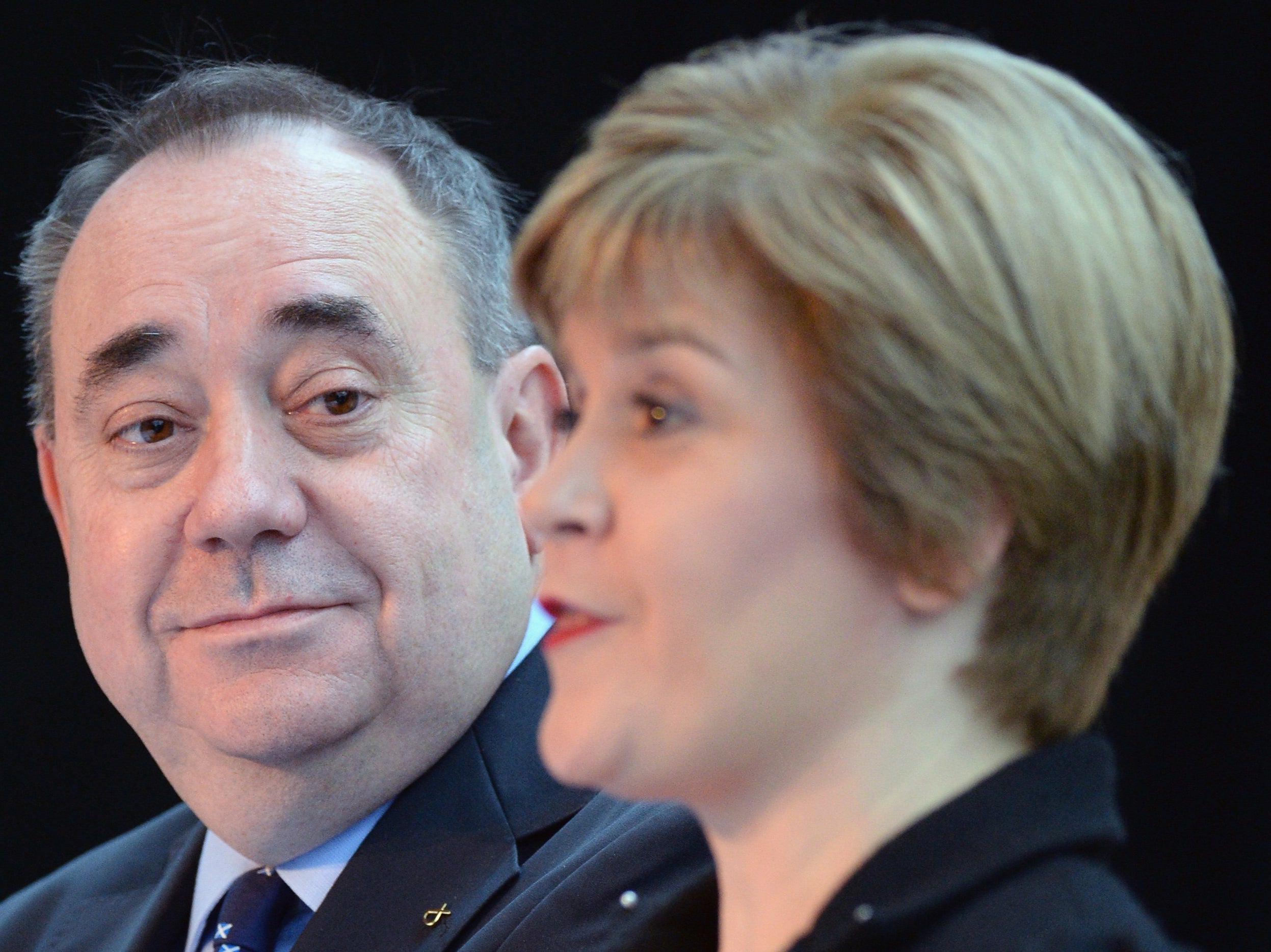 Looking to the future: Salmond with Sturgeon, his deputy and protégée, in November 2013