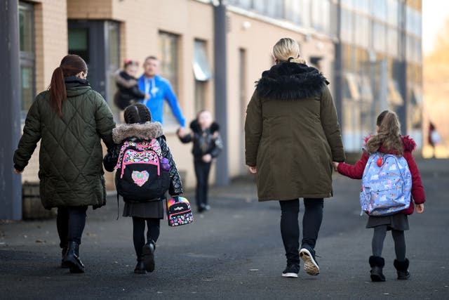 <p>Pupils at Cleeves Primary School return to the classroom on 22 February 2021 in Glasgow</p>