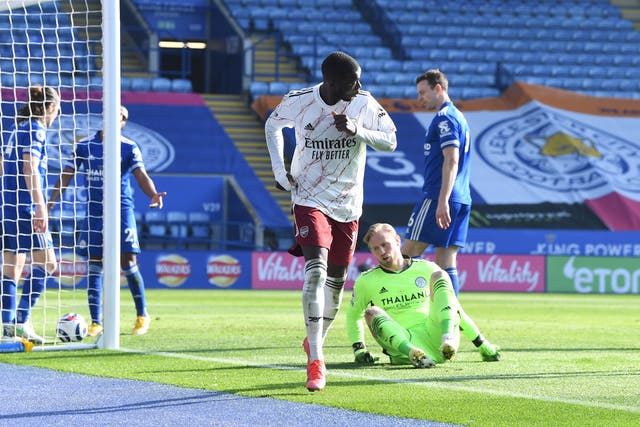 Nicolas Pepe celebrates after scoring Arsenal’s third