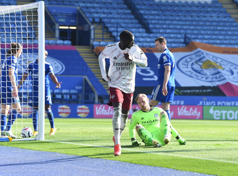 Nicolas Pepe celebrates after scoring Arsenal’s third