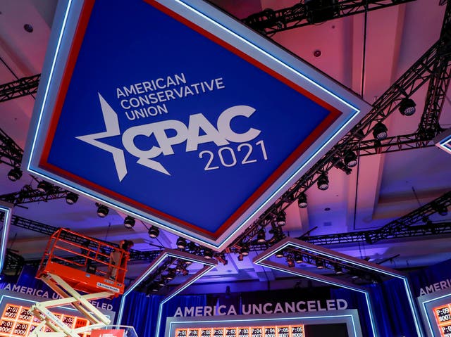 <p>Stage design at the CPAC conference has been compared to Nazi symbol</p>