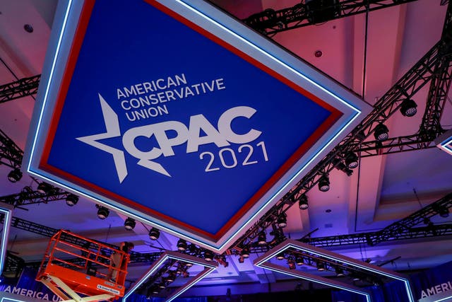 <p>Stage design at the CPAC conference has been compared to Nazi symbol</p>