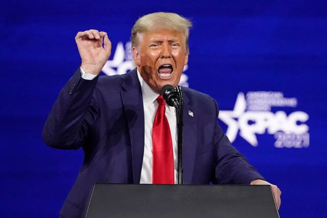 <p>Former US president Donald Trump speaks at the Conservative Political Action Conference (CPAC) on 28 February in Orlando</p>
