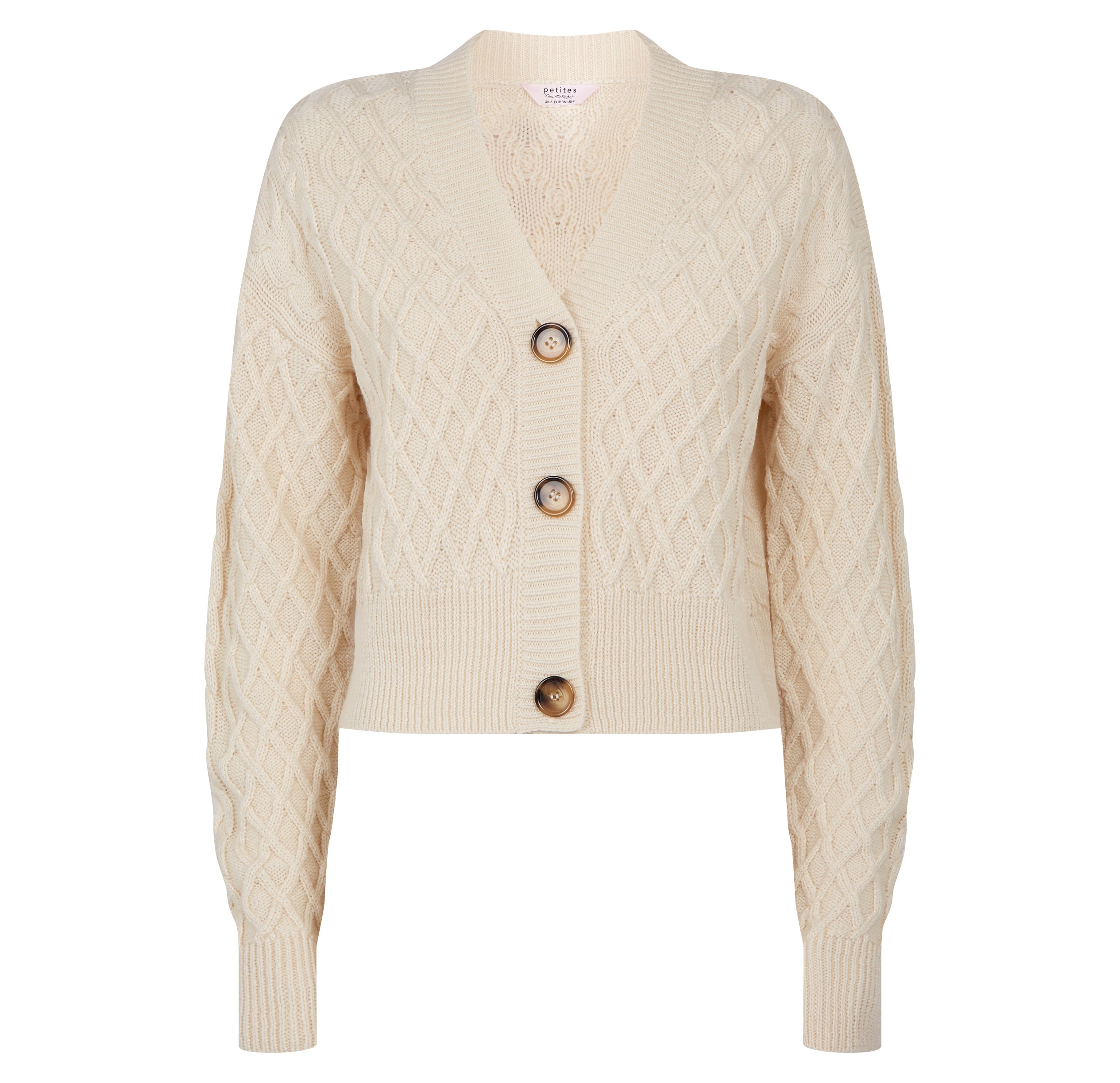 Miss Selfridge Petite Twinset Cable Knit Cardigan in Oatmeal