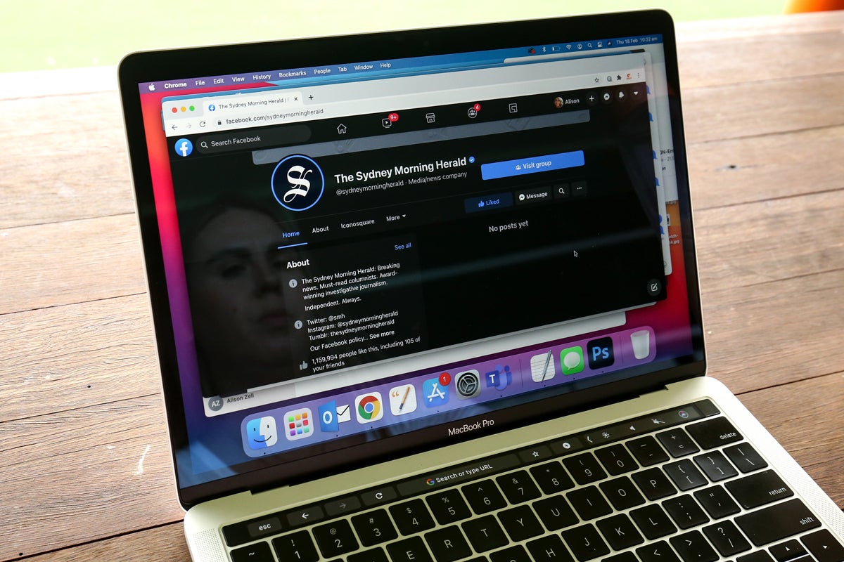The Sydney Morning Herald Facebook page is blank