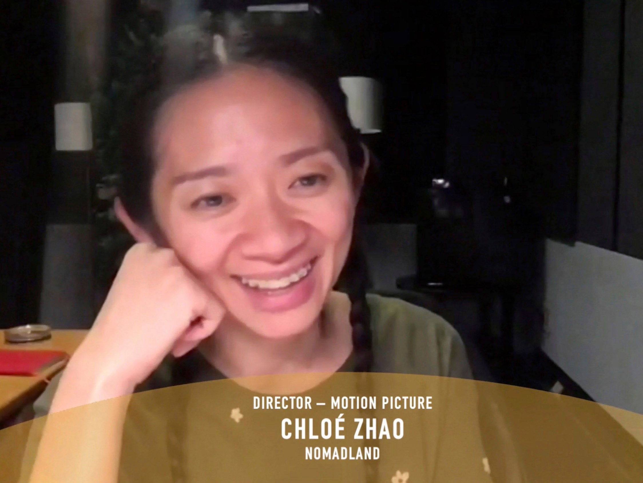 Chloe Zhao accepting the award for Best Director
