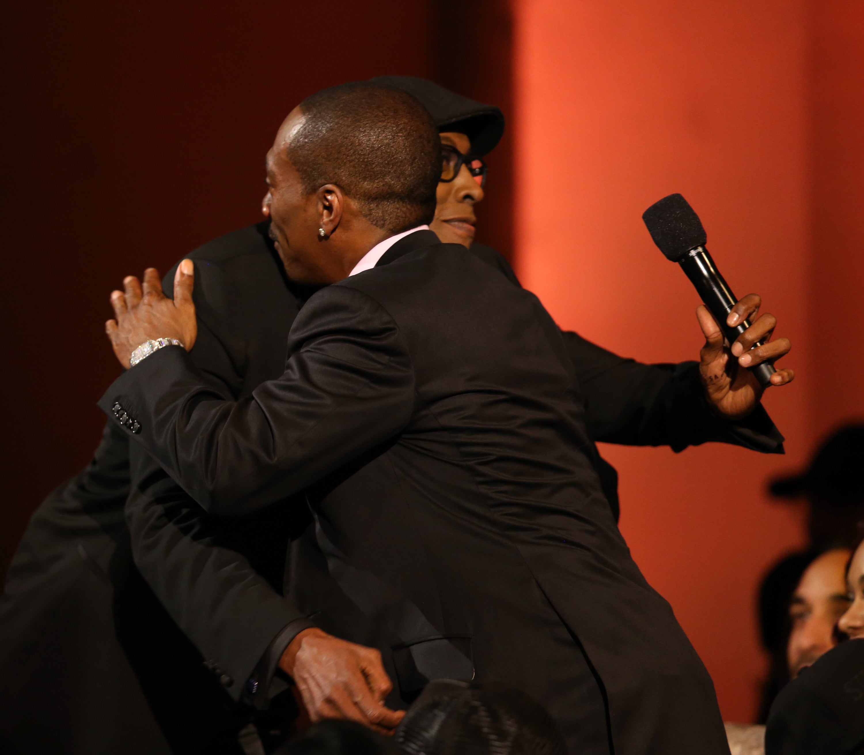 Presenter Hall and honoree Murphy onstage at ‘Eddie Murphy: One Night Only’ at the Saban Theatre on 3 November 2012
