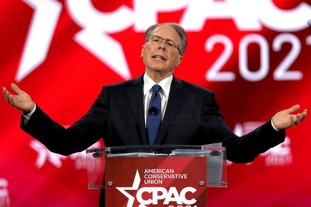 <p>Wayne LaPierre, executive vice president of the National Rifle Association, at CPAC 2021</p>