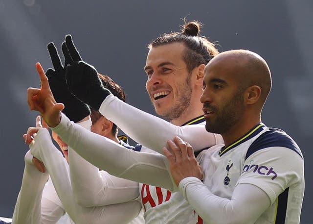 Gareth Bale and Lucas Moura celebrate together