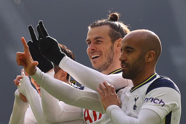 Gareth Bale and Lucas Moura celebrate together