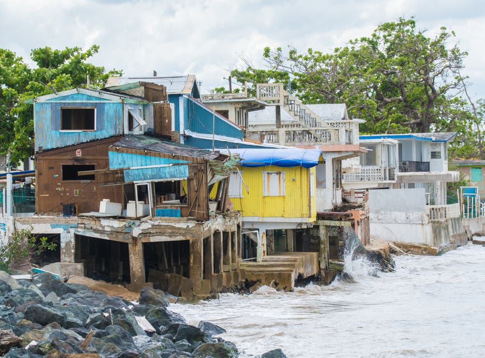<p>Seaside scene in Rincon, Puerto Rico after Hurricane Maria in 2017. Today a new report claims that the Trump administration delayed financial aid</p>