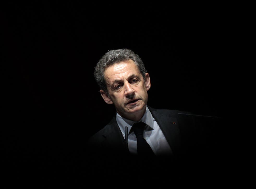 Former French President Nicolas Sarkozy delivers a speech during a political meeting on 22 April, 2015 in Nice, France