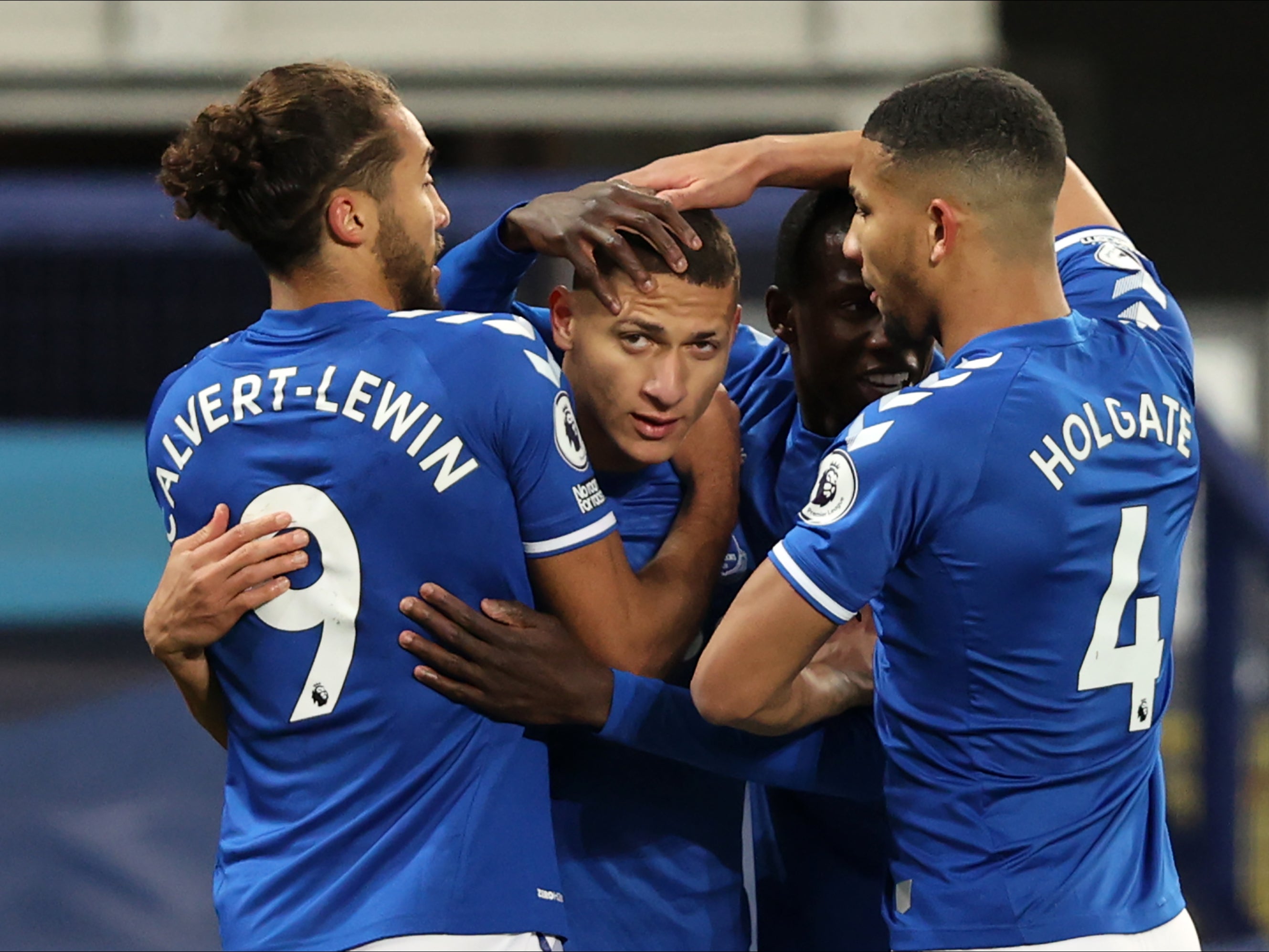 <p>Everton celebrate Richarlison’s goal</p>