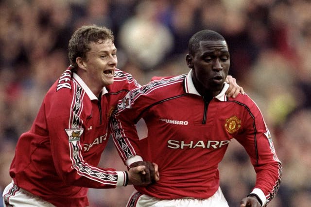 Andy Cole (right) celebrates with Ole Gunnar Solskjaer in 1999