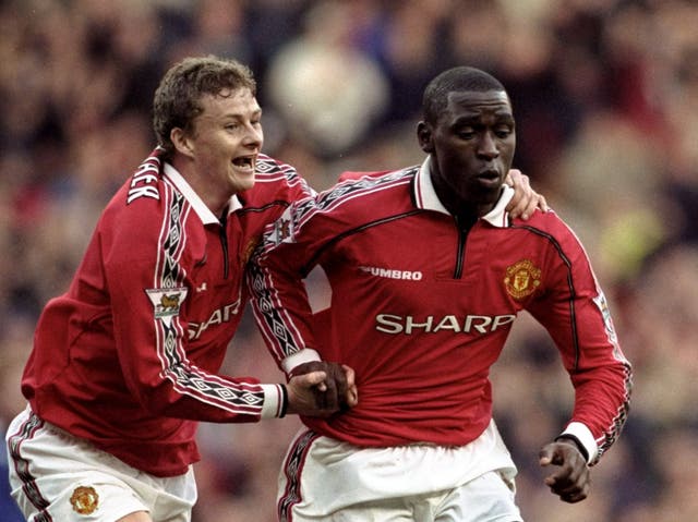 Andy Cole (right) celebrates with Ole Gunnar Solskjaer in 1999