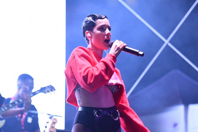 <p>Halsey performs in early 2020</p>