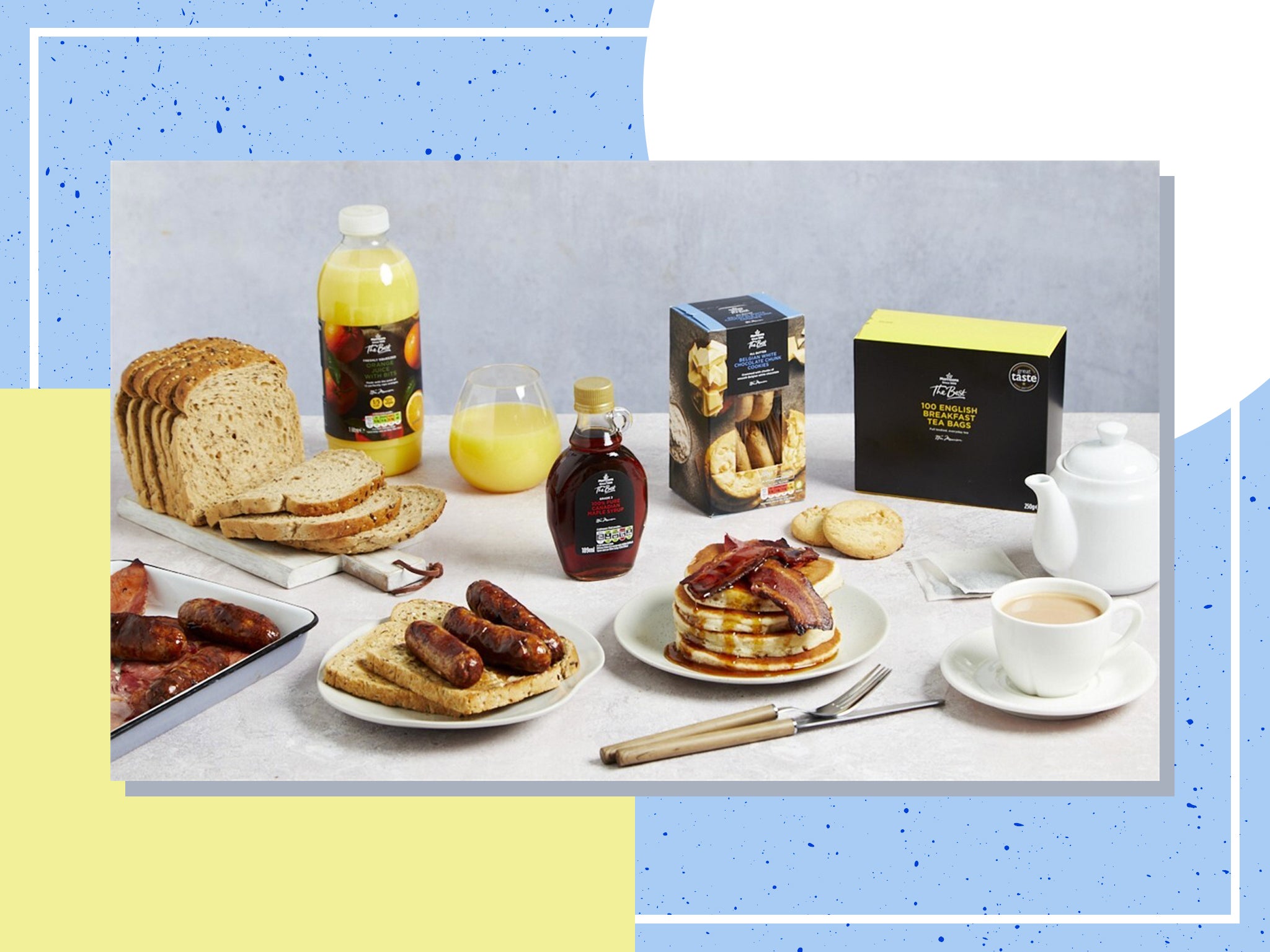 From a stack of pancakes, sausage sandwich and even white chocolate cookies, there’s nothing not to love about the £20 breakfast box