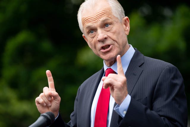 (FILES) In this file photo White House Trade Advisor Peter Navarro speaks to the press about former National Security Advisor John Bolton's upcoming book release, outside of the White House in Washington, DC, on June 18, 2020. - A top White House official said he expected President Trump to act firmly against the TikTok and WeChat social media apps, prompting an angry response from China on July 13, 2020. China dismissed White House trade advisor Peter Navarro's comments as "ridiculous and narrow-minded", and slammed the United States as "the world's real hacker empire" amid rising tensions between the two superpowers. (Photo by SAUL LOEB / AFP) (Photo by SAUL LOEB/AFP via Getty Images)