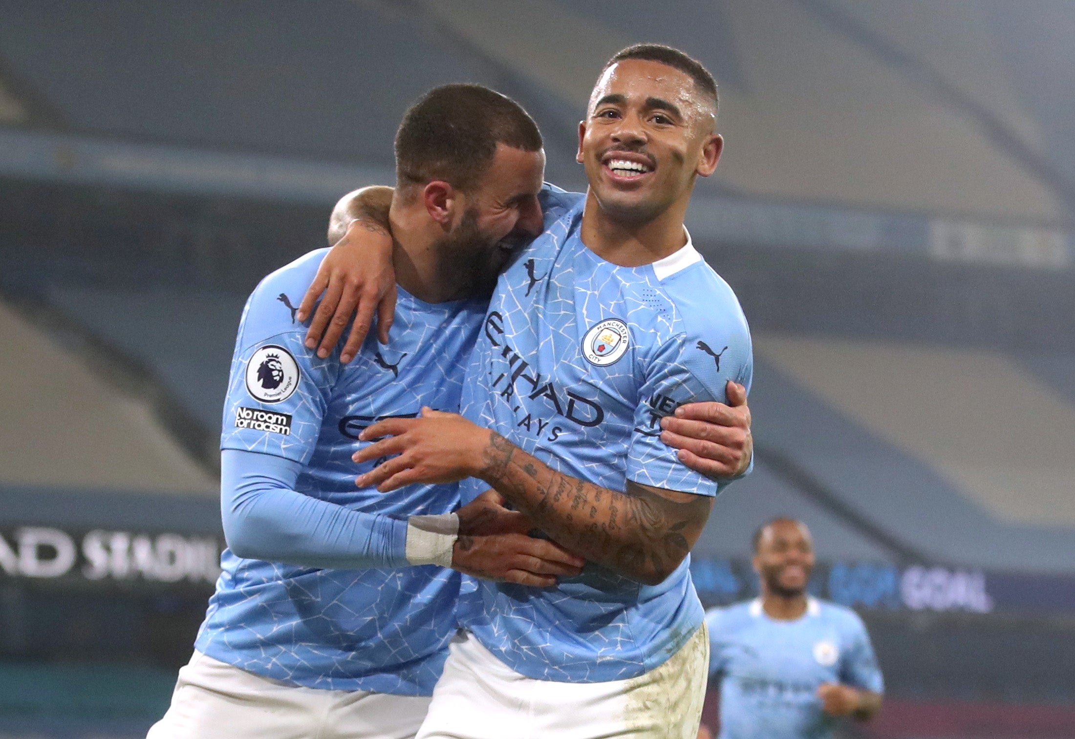 Gabriel Jesus celebrates after scoring City’s second goal