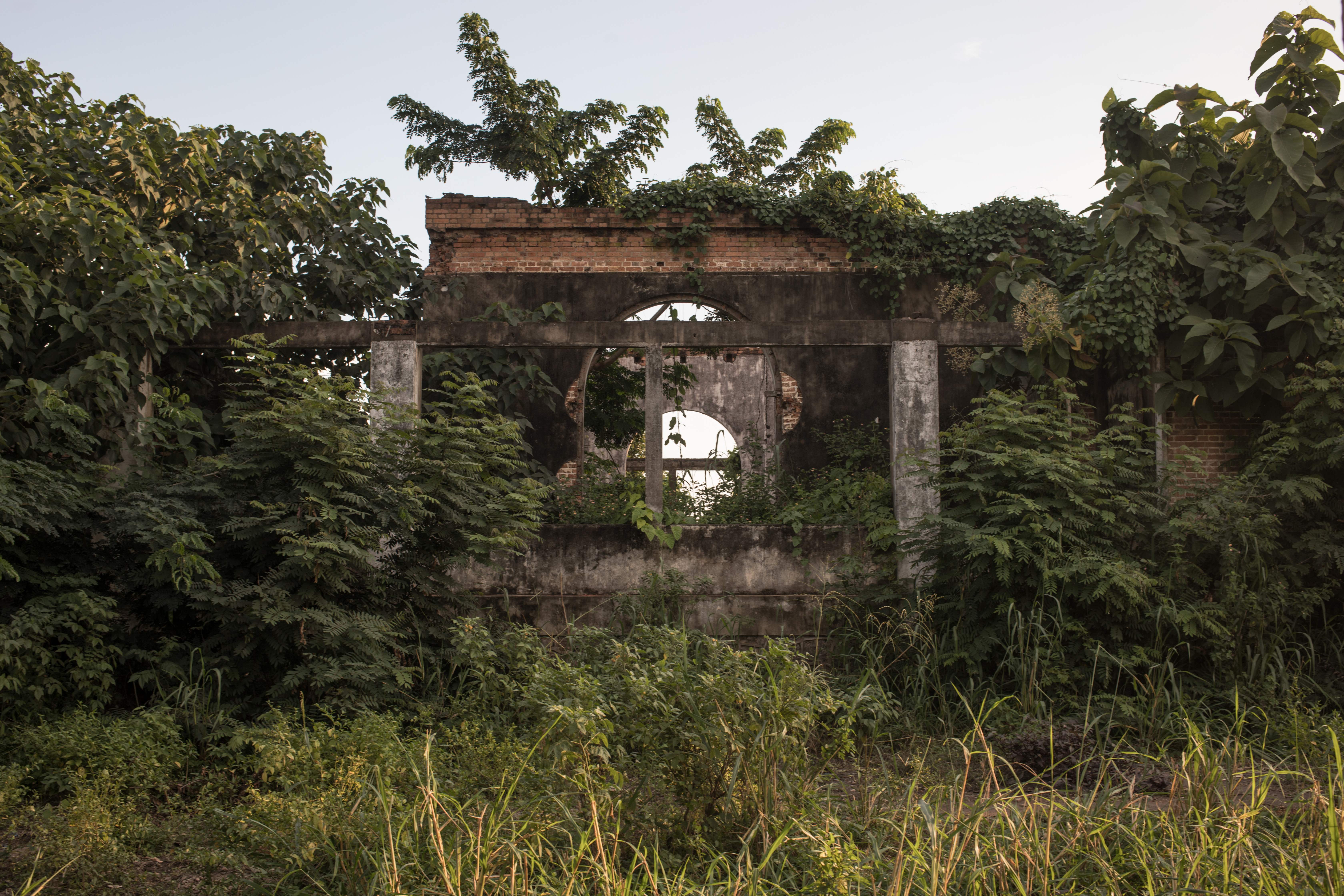 Representational picture of ruins. The human skull was found near a abandoned hotel