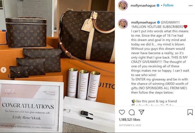 Myre justere Inde Molly-Mae Hague breaks Instagram rules with £8,000 Louis Vuitton giveaway,  watchdog finds | The Independent