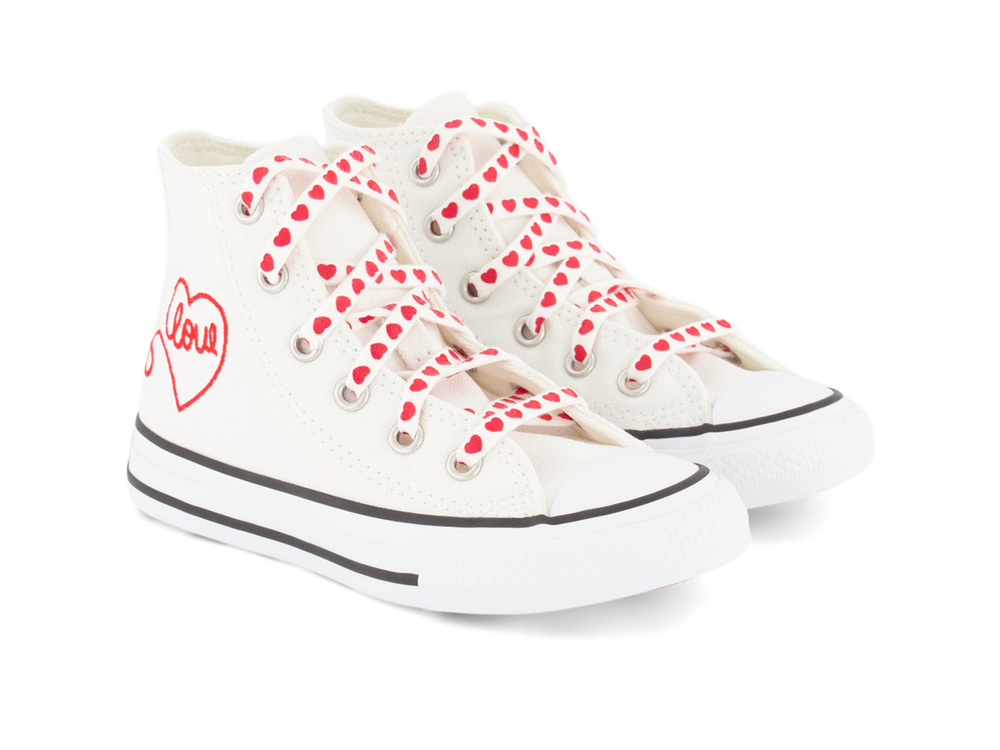 Alex and Alexa Converse White Made with Love Chuck Taylor All Star Hi Tops Trainers