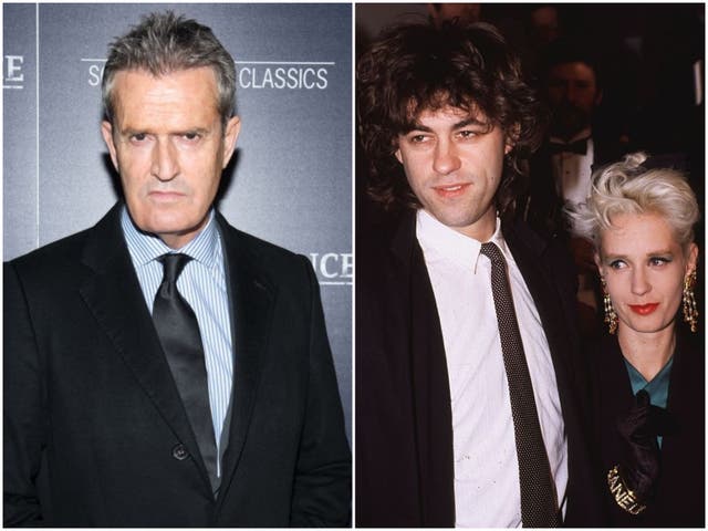 Rupert Everett in 2018, and Bob Geldof and Paula Yates in 1986