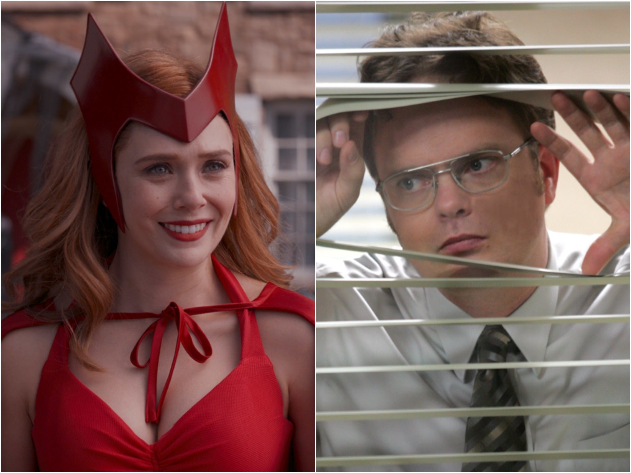 Elizabeth Olsen in WandaVision and Rainn Wilson in The Office