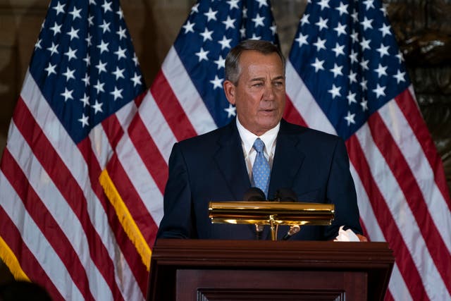 <p>El ex presidente de la Cámara de Representantes, John Boehner, habla en una ceremonia para develar un retrato en su honor en el Capitolio de los Estados Unidos el 19 de noviembre de 2019 en Washington, DC. Boehner se desempeñó como el 53o presidente de la Cámara de Representantes de los Estados Unidos de 2011 a 2015.</p>