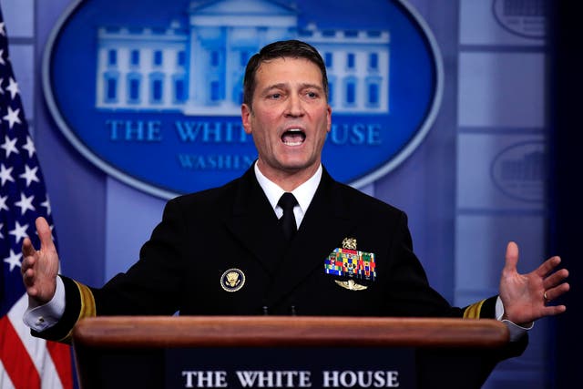 <p>Then-White House physician Dr. Ronny Jackson speaks to reporters during the daily press briefing at the White House, in Washington in January 2018 </p>