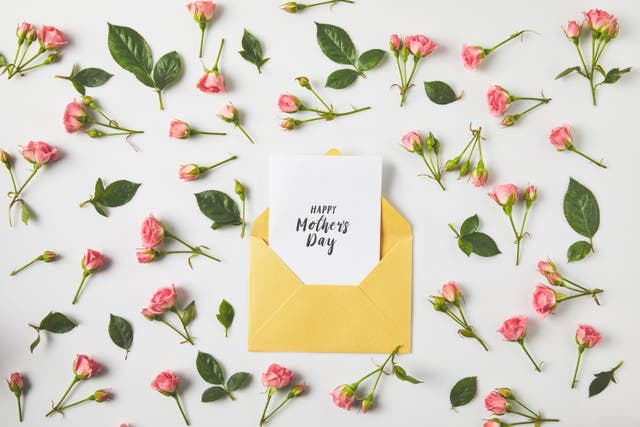 Happy Mother's Day greeting card with beautiful flowers in background