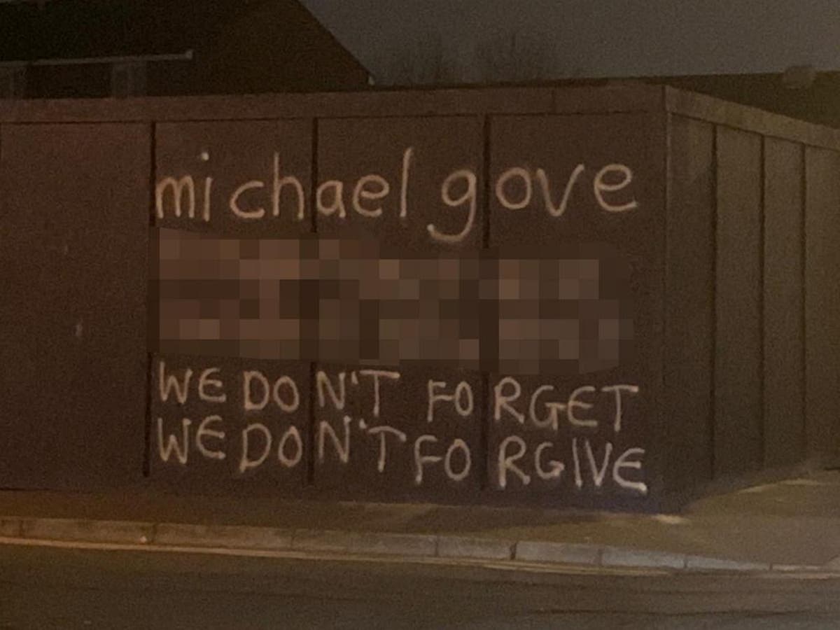 ‘We don’t forget’: Michael Gove’s address appears on Belfast wall amid anger over Northern Ireland protocol