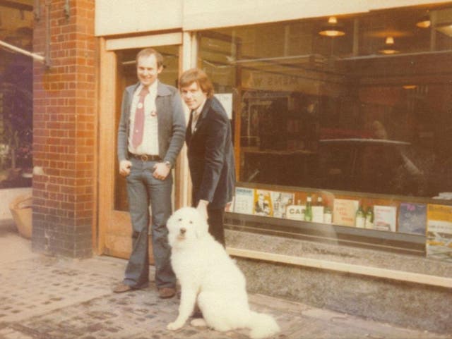 Peter Dorey (left) and Ernest Hole outside the shop on its opening day in 1979
