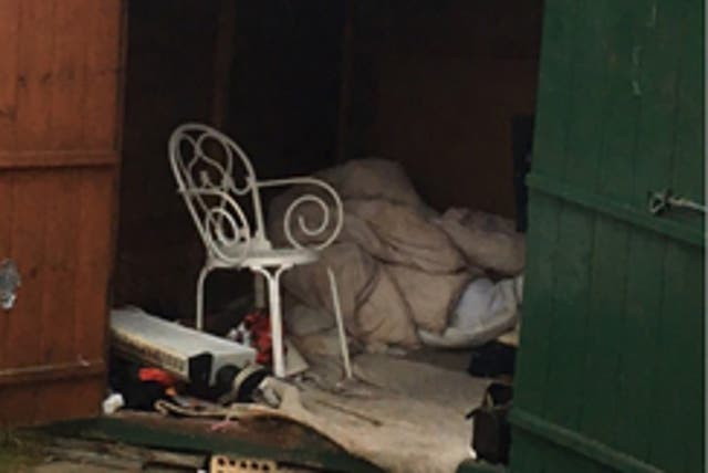 <p>A man was found living inside a six-foor shed with a single chair, a soiled duvet, a metered television and no heating</p>