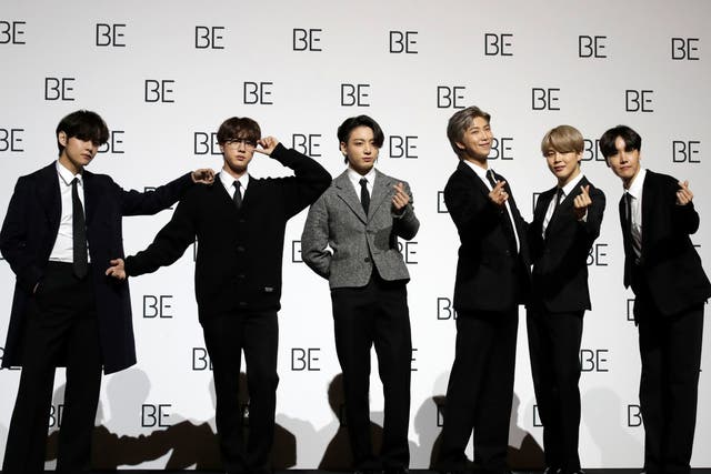 BTS photographed at a press conference in November 2020