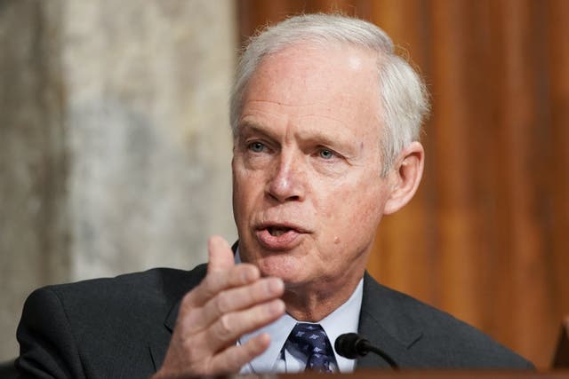<p>Ron Johnson (R-WI) asks questions during a Senate Homeland Security and Governmental Affairs & Senate Rules and Administration joint hearing to discuss the January 6th attack on the U.S. Capitol on 3 March 2021 in Washington, DC</p>