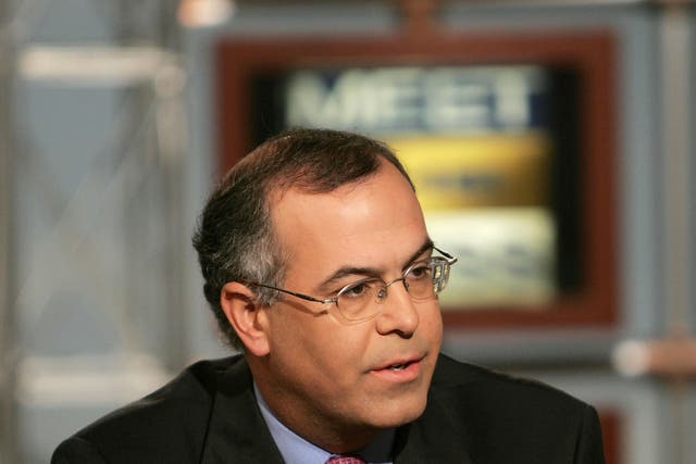<p>WASHINGTON - SEPTEMBER 25:  New York Times columnist, David Brooks, gestures while speaking on NBC's "Meet the Press" during a taping at the NBC studios September 25, 2005 in Washington, DC.</p>
