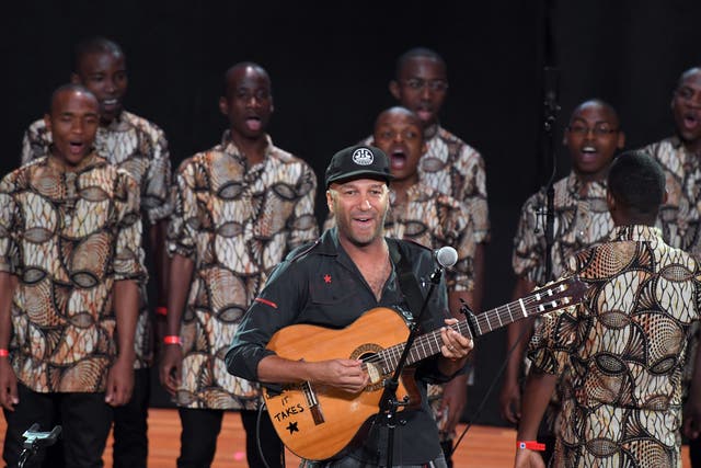 <p>Guitarist Tom Morello performs onstage during Global Citizen: The World On Stage at NYU Skirball Center on September 22, 2016 in New York City.</p>