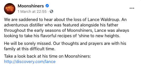 Discovery Channel series ‘Moonshiners’ pays tribute to Lance Waldroup