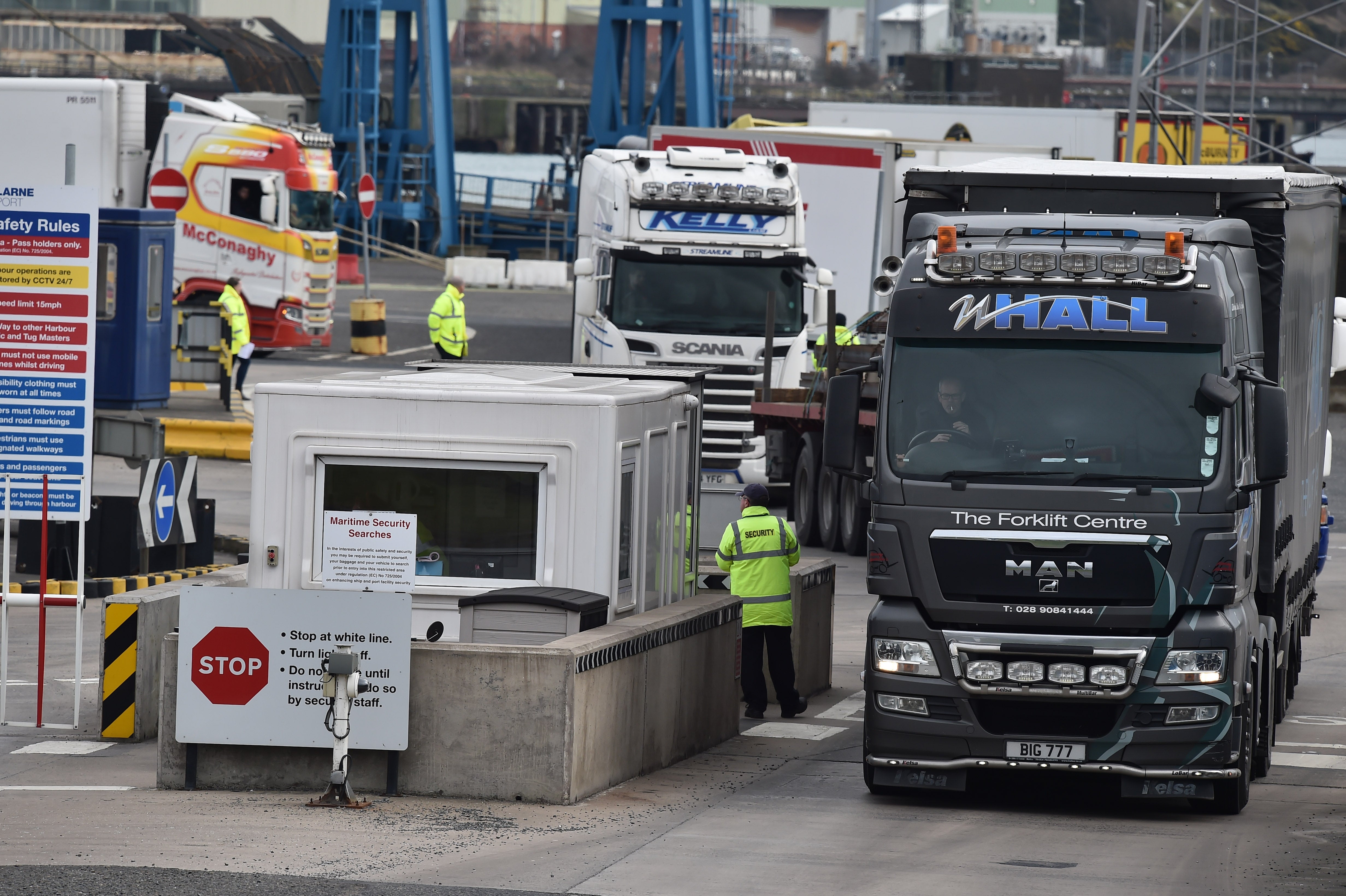 Port staff check freight arriving in Larne, Northern Ireland