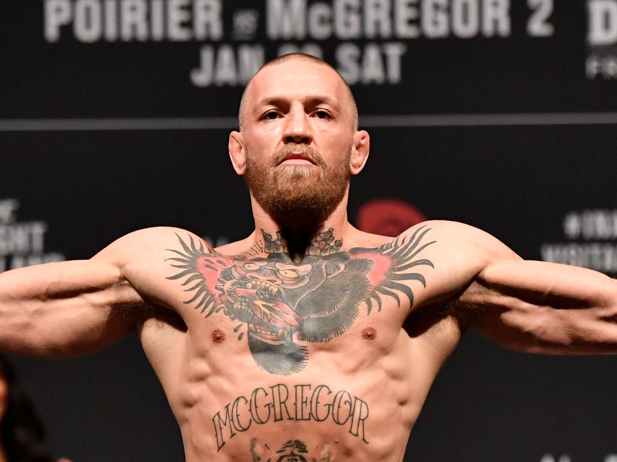 Former UFC champion Conor McGregor on the scales