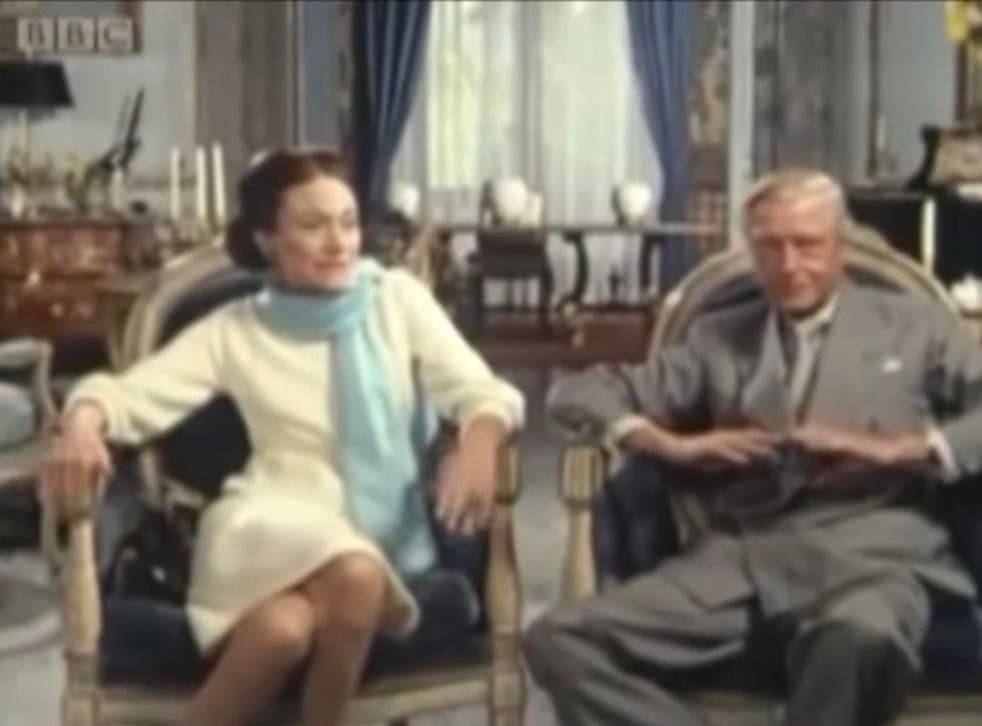 <p>The Duke and Duchess of Windsor in their Paris apartment during the BBC interview that aired in 1970</p>
