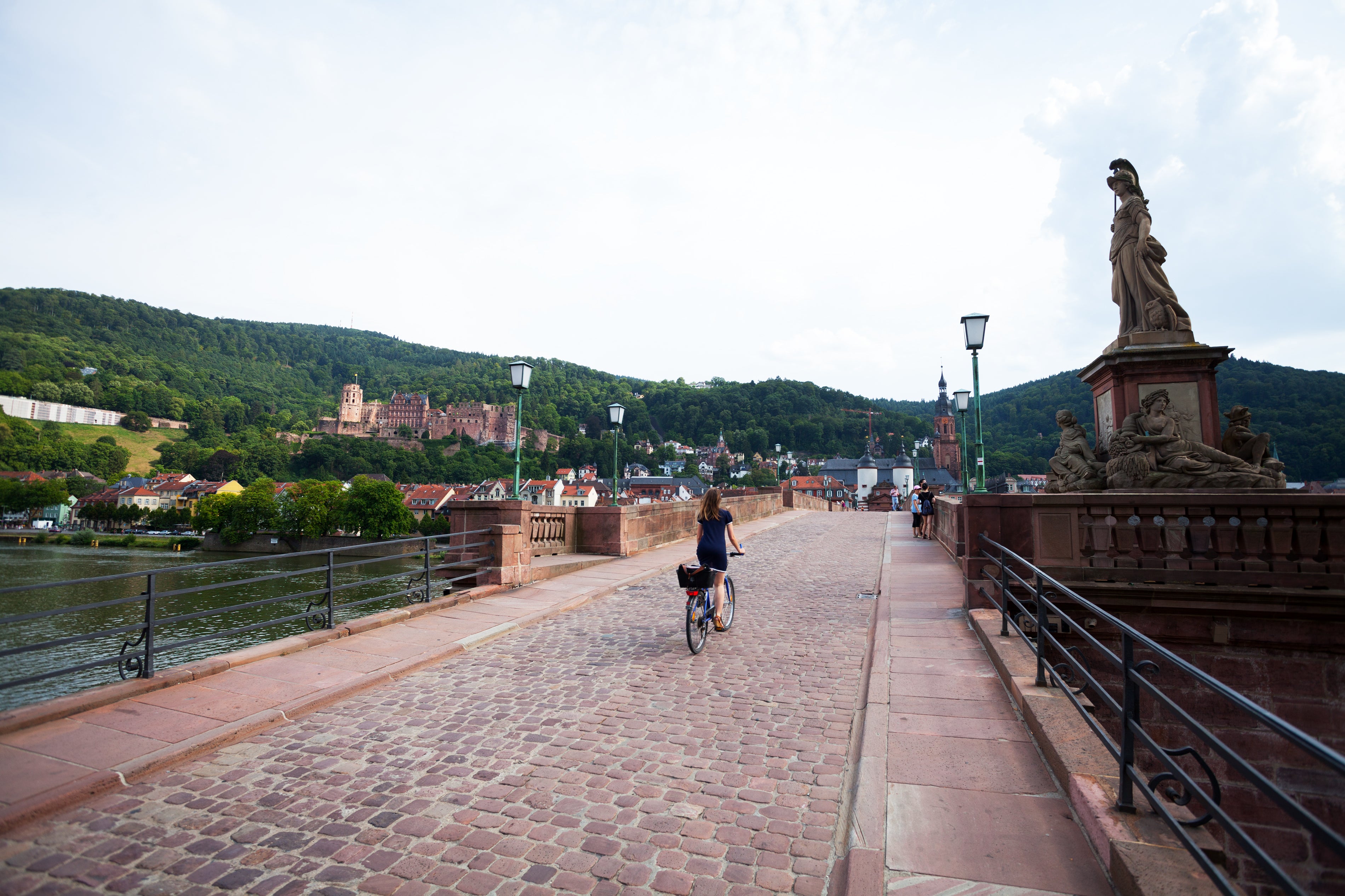 The old bridge over the Neckar in Heidelberg, looking from the north bank towards the old town gate