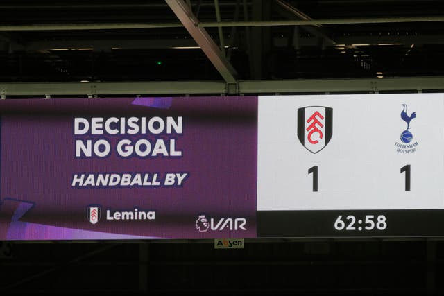 <p>Fulham’s goal against Tottenham is ruled out by VAR</p>