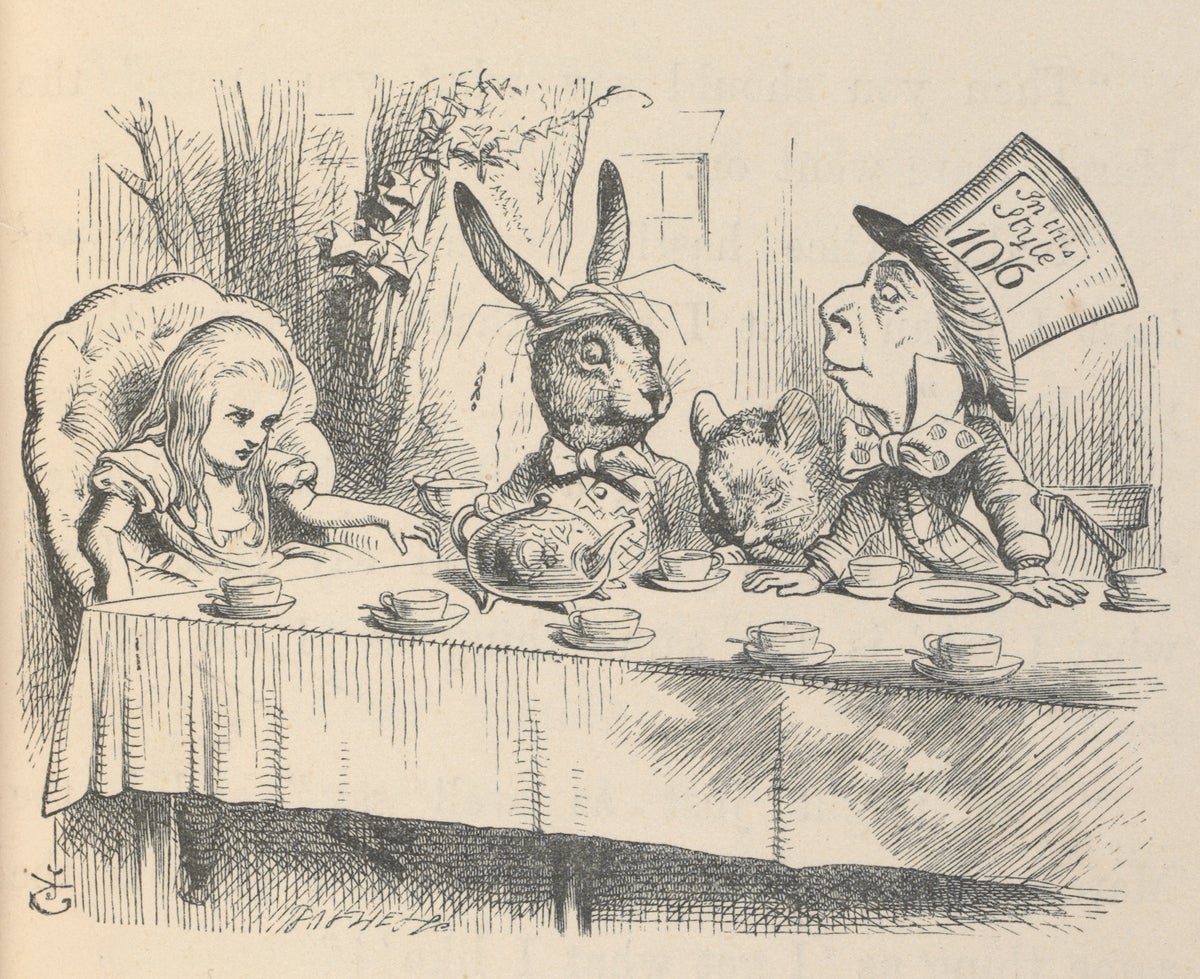 Alice at the Mad Hatter’s Tea Party, Illustration for Alice’s Adventures in Wonderland by John Tenniel, 1865