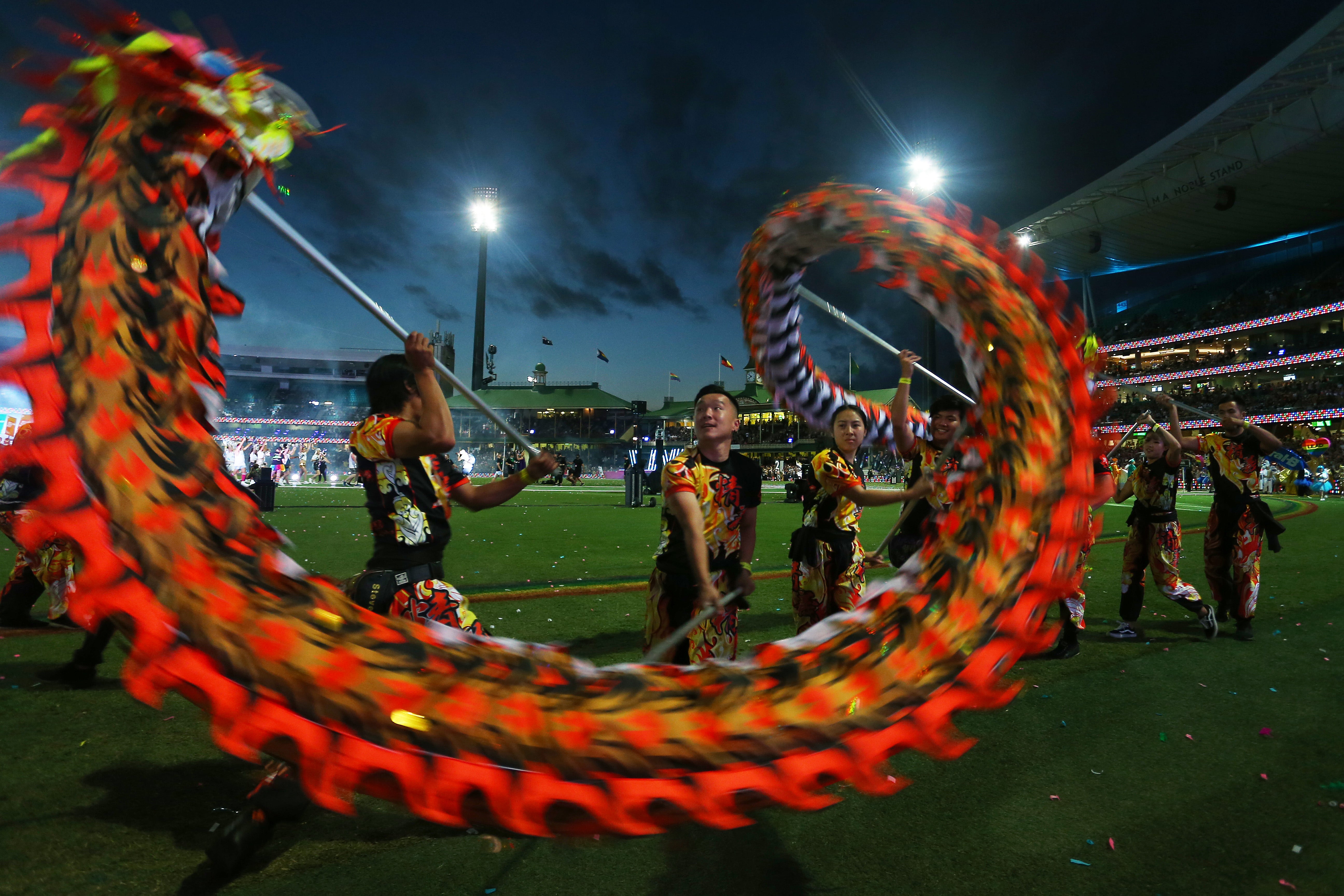 Parade goers take part in the 43rd Sydney Gay and Lesbian Mardi Gras Parade at the SCG